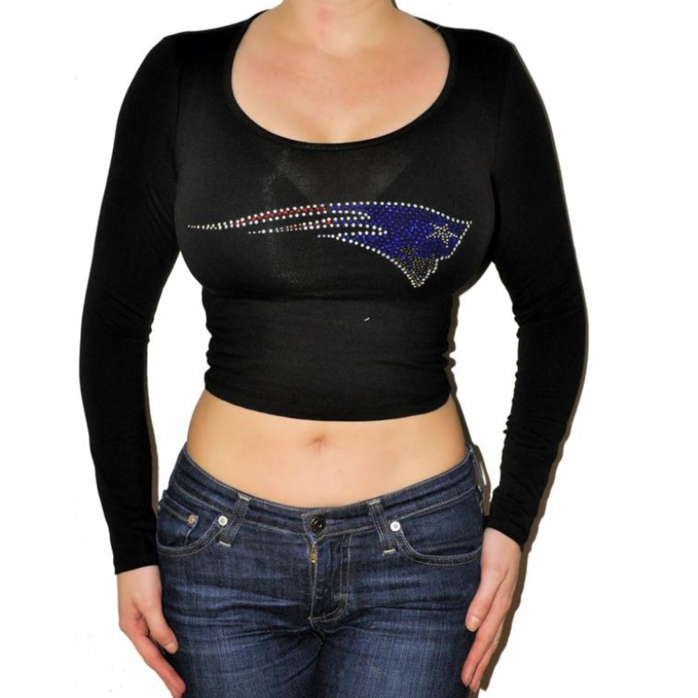 Rhinestone bling Ls New England Patriots crop top